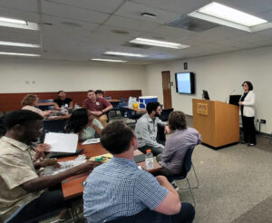 Jasna Vuk, M.D, Ph.D., associate professor and a learning specialist in the ESSC, presents to medical students during the College of Medicine pre-matriculation program on July 24.